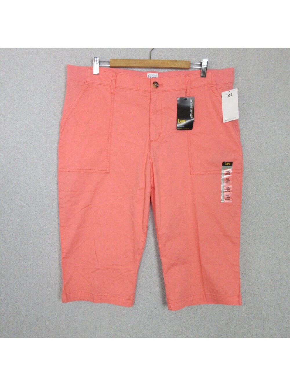 Lee Shorts Womens 18 Skimmer Mid Rise Bright Papaya Stretch 38x17